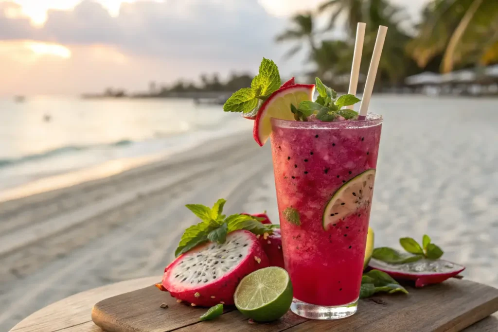 Vibrant Virgin Dragon Fruit Mocktail with Tropical Garnish