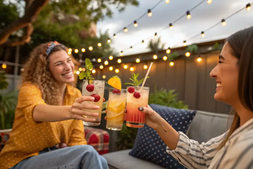 Friends Enjoying Ginger Beer Mocktails Outdoors