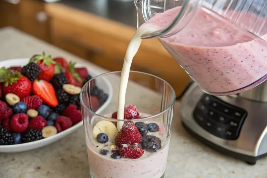 Blender Making Berry Protein Smoothie
