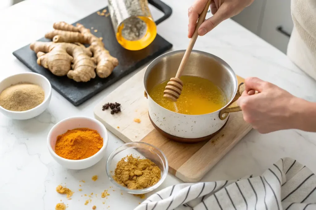 Step-by-step process of preparing Ginger Turmeric Tea.