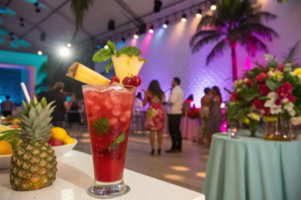 Tropical Cranberry Cooler with festive decorations
