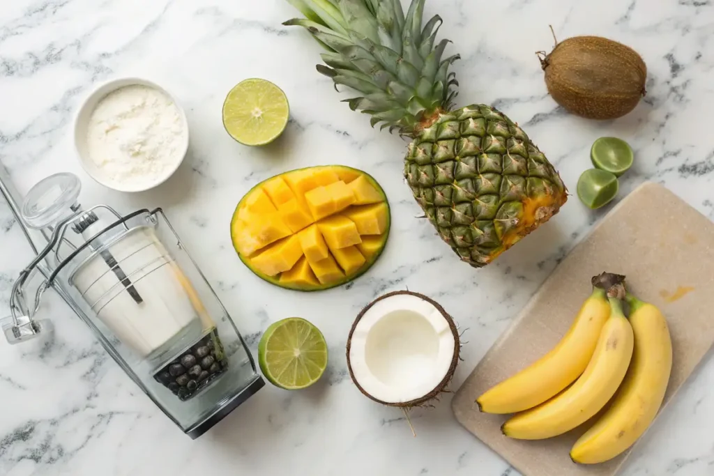 Ingredients for a tropical smoothie recipe