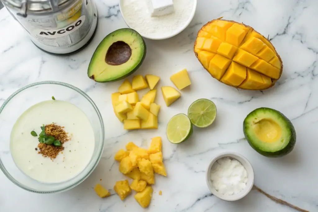 Ingredients for the Avocolada Tropical Smoothie