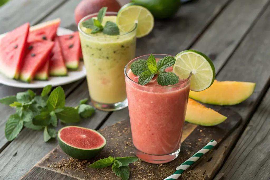 Watermelon mojito tropical smoothie compared with other tropical drinks.