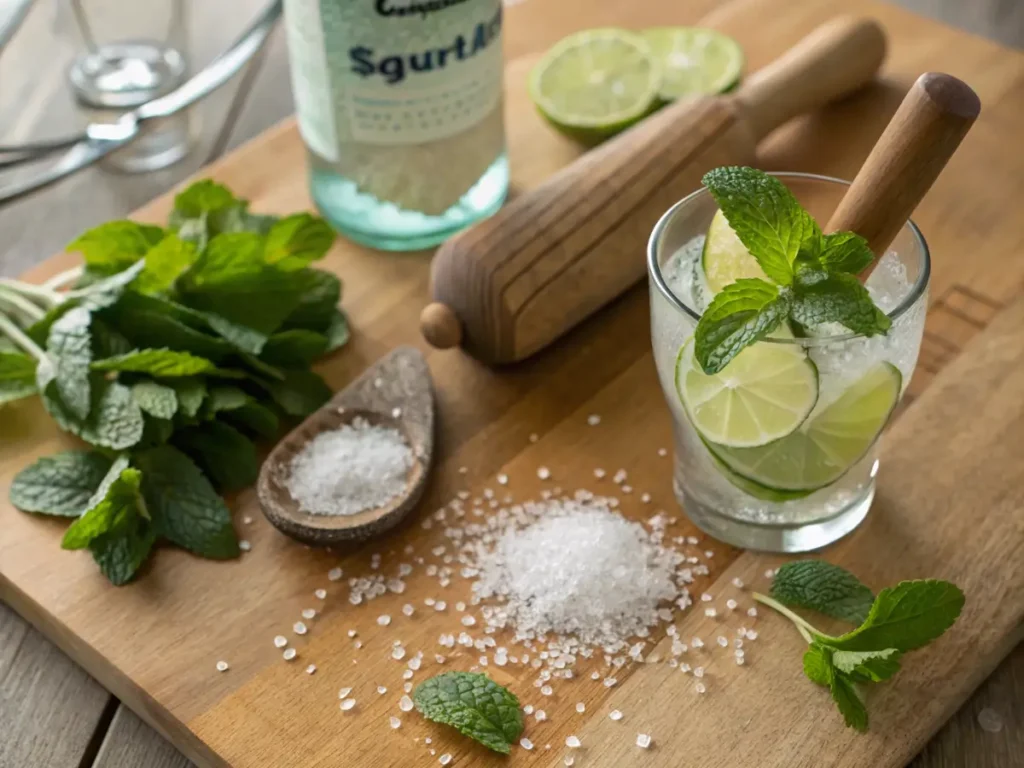 Muddling mint and lime for a Virgin Mojito