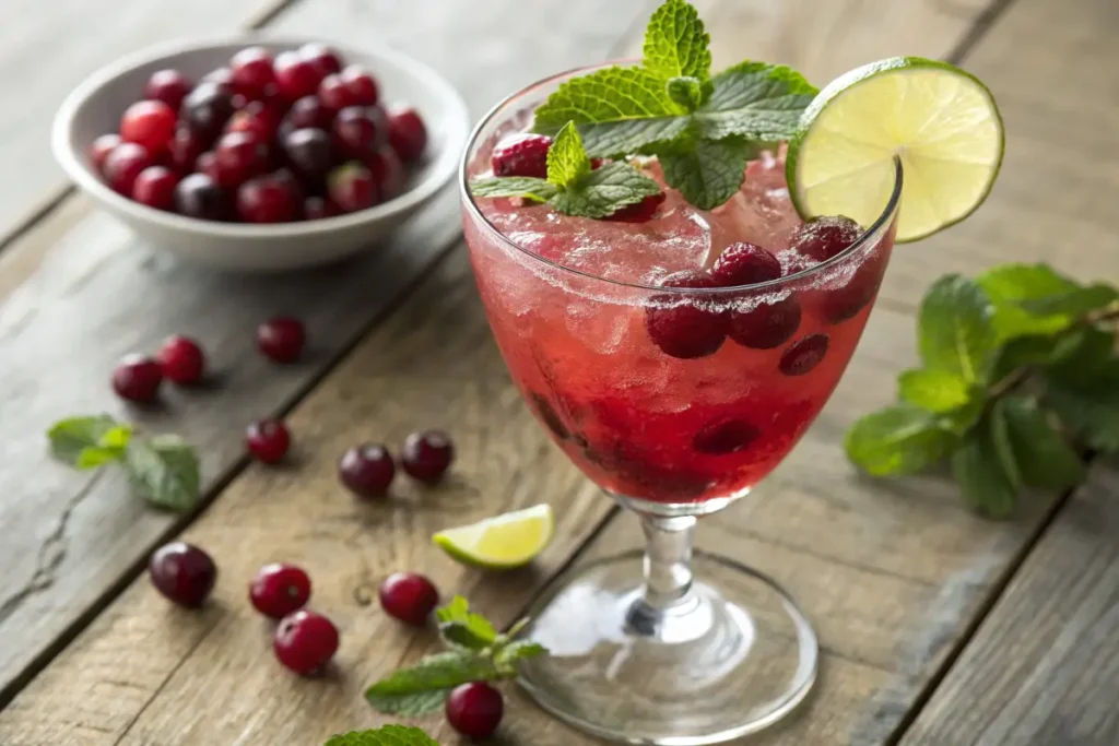 Refreshing cranberry mocktail with fresh garnishes