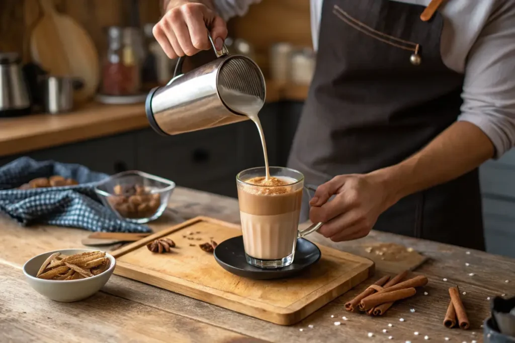 Barista Making a Homemade Dirty Chai Tea Latte