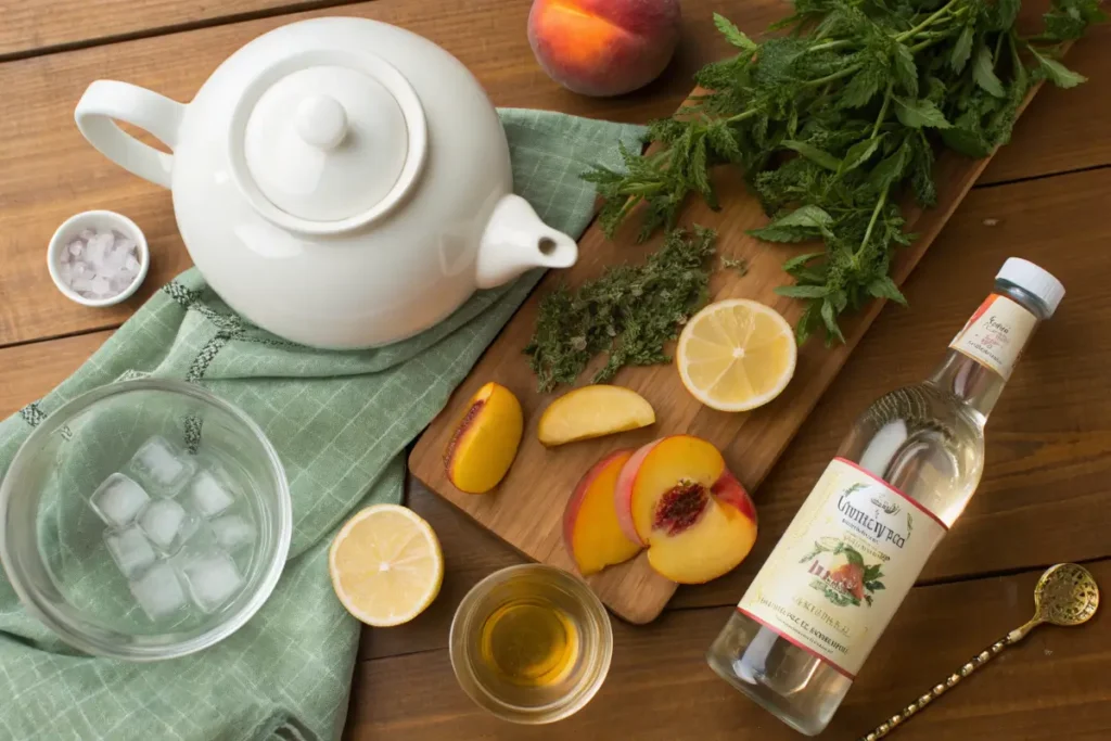 Ingredients for making non-alcoholic white tea mocktail.