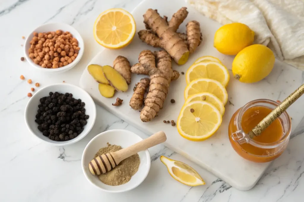 Ingredients for homemade turmeric and ginger shots.