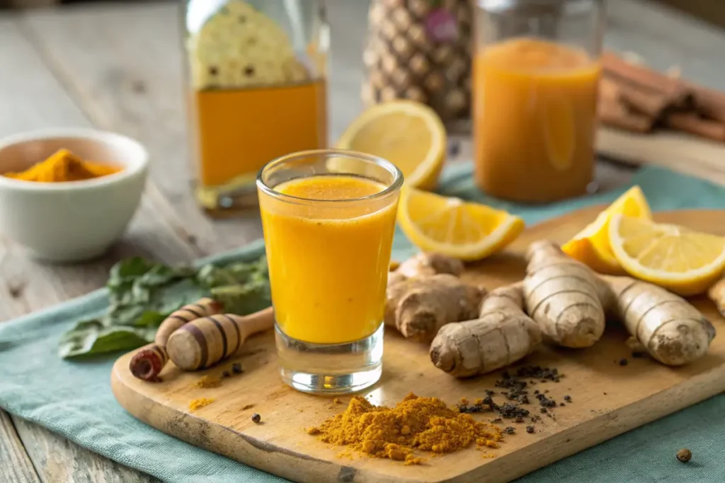 Ingredients for homemade turmeric and ginger shots.