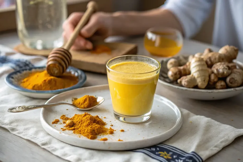 A turmeric and ginger shot ready to drink.