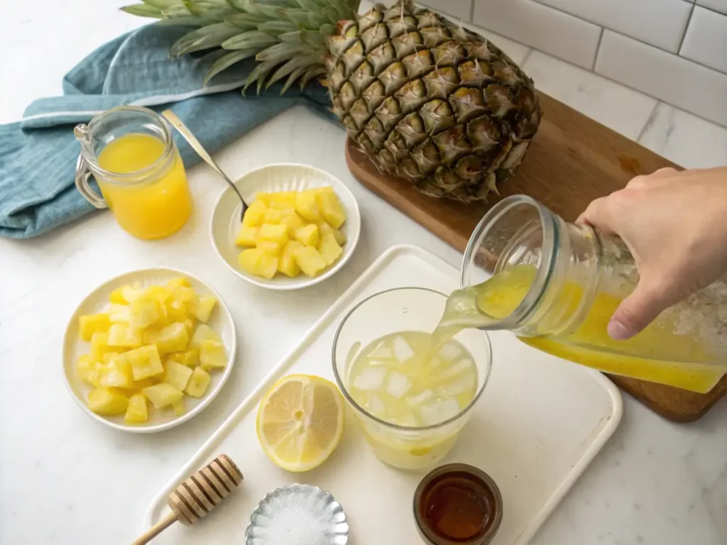 Ingredients for making pineapple lemonade at home.