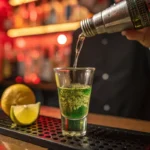 Green Tea Shot being poured into a glass at a bar.