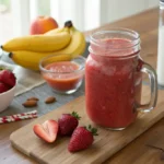 Fresh naked smoothie strawberry banana in mason jar