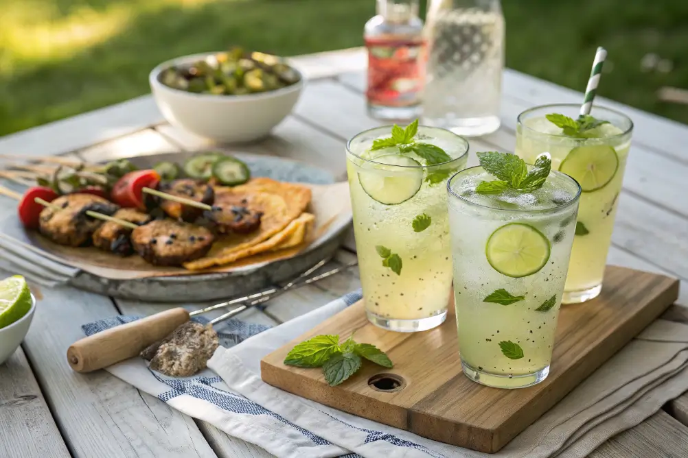 Glasses of Pepper-Mint Limeade served at picnic