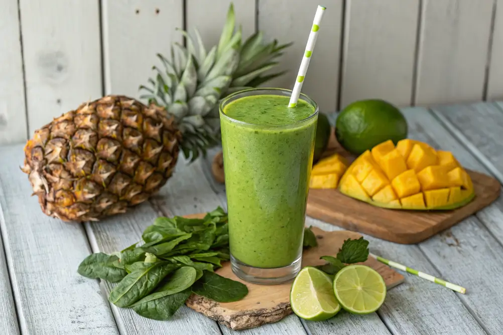Tropical Smoothie Island Green with fresh ingredients