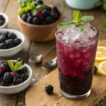 Refreshing blackberry mocktail with mint and lemon in a clear glass over ice