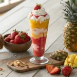 Bahama Mama Tropical Smoothie with coconut, pineapple, and strawberries