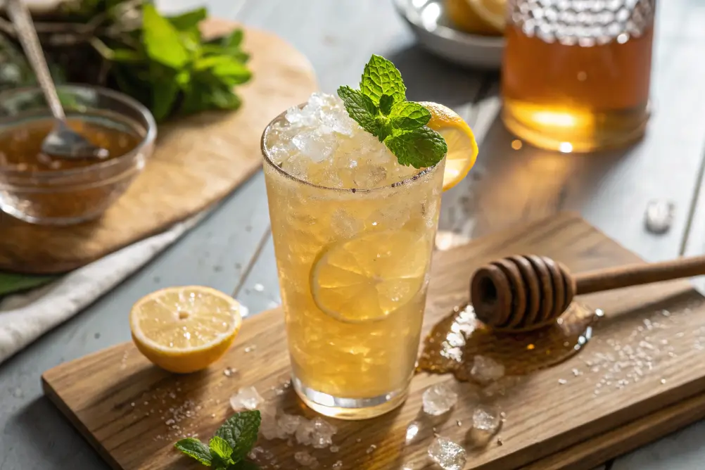 Refreshing Honey Mocktail in Tall Glass with Mint and Lemon