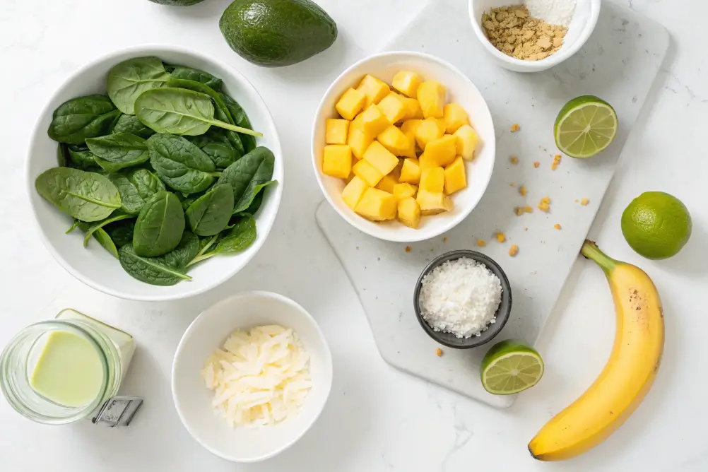 Tropical Smoothie Island Green with fresh ingredients