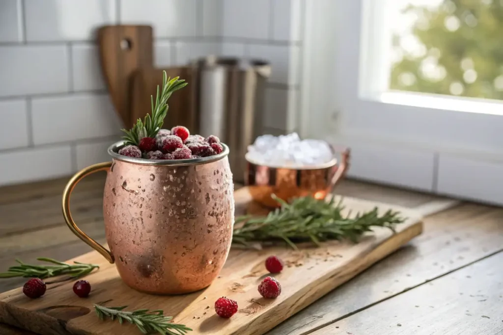 Cranberry Moscow Mule Mocktail in Copper Mug