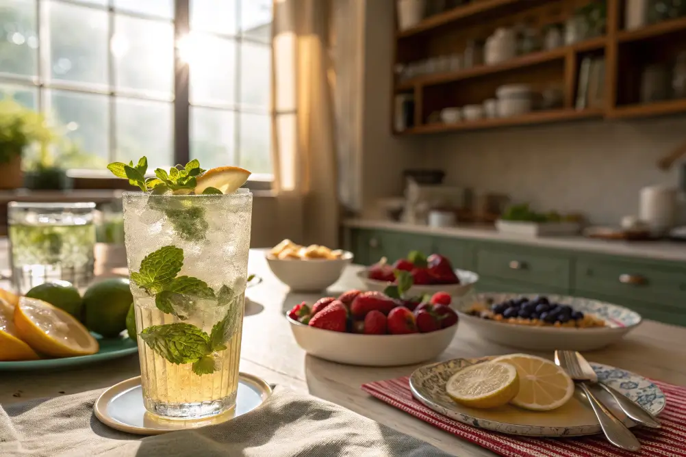 Glass of natural mounjaro weight loss drink with ice and mint
