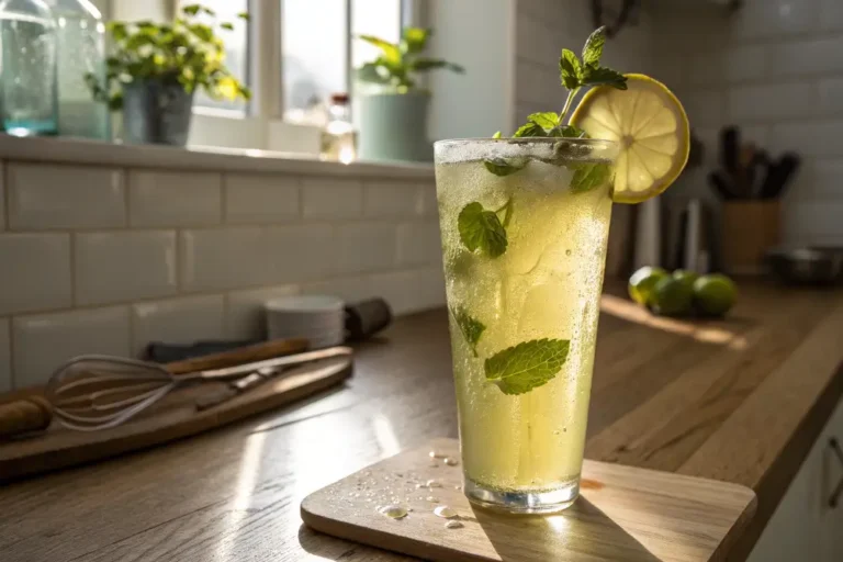 Japanese Mounjaro drink on kitchen table with lemon and mint