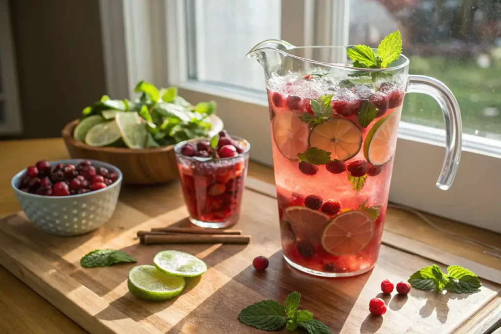Pitcher of cranberry mocktail for group	