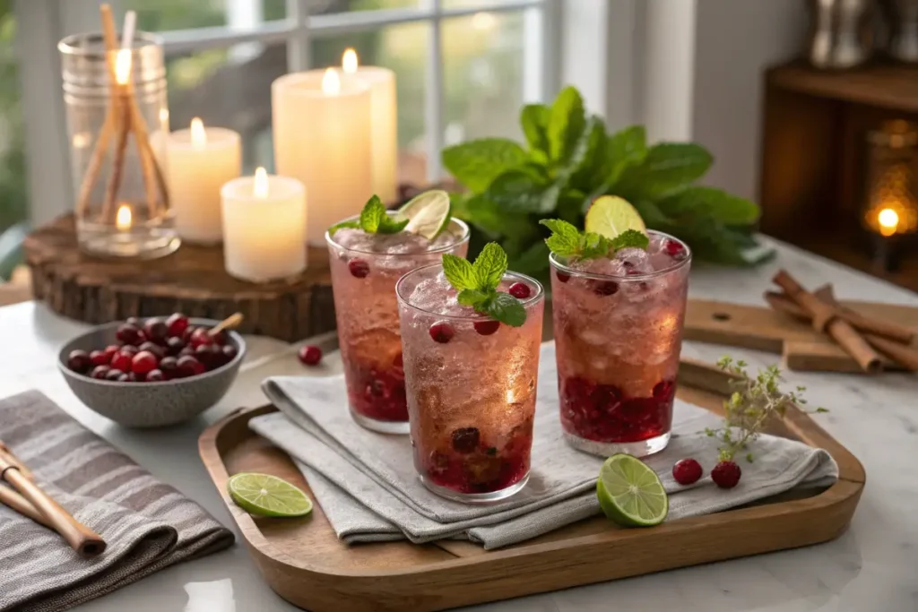 Holiday Table with Cranberry Mule Mocktails