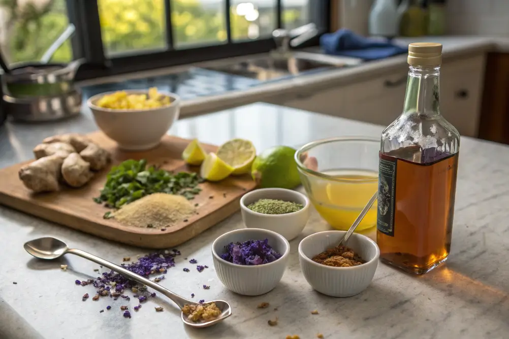 Ingredients for Brazilian Mounjaro drink on kitchen counter