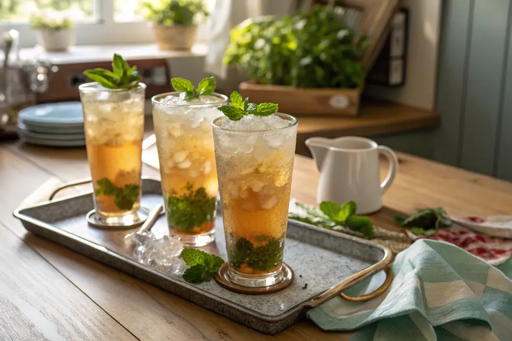 Three serving styles of 3 ingredient Mounjaro drink by kitchen window
