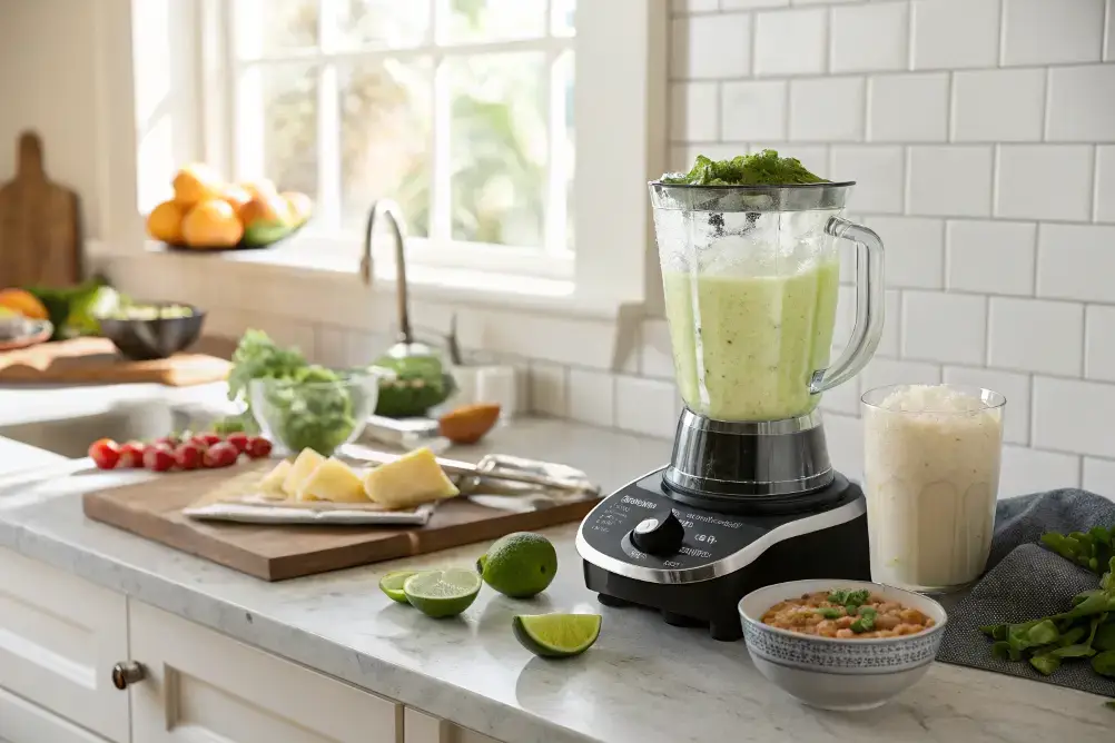 Blending frozen virgin margarita in a kitchen blender

