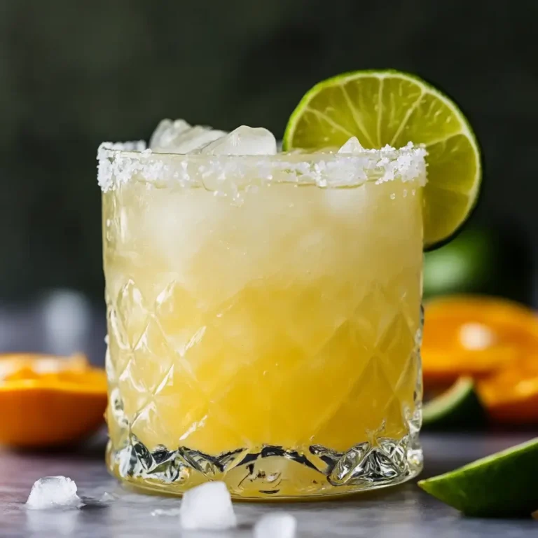 Frozen virgin margarita mocktail served icy cold, salt rim, lime and orange slices