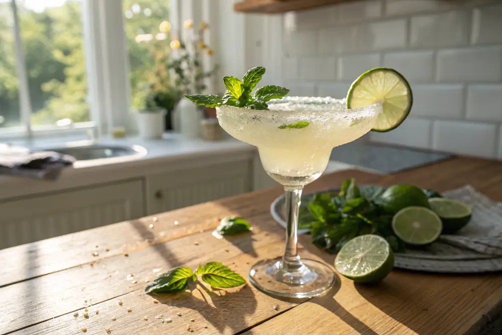 3-Ingredient Virgin Margarita mocktail on wooden table