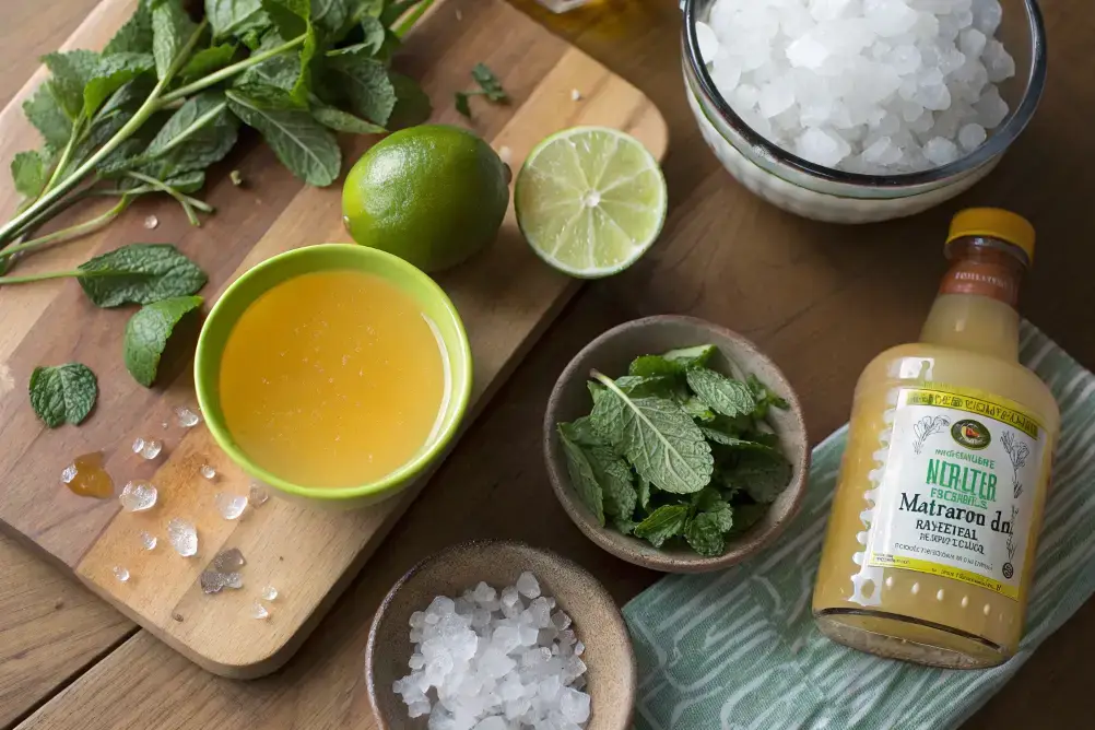  Ingredients for frozen virgin margarita on kitchen counter