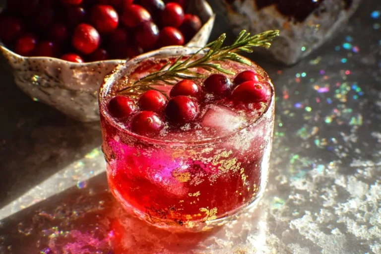 Holiday Sparkling Cranberry Mocktail with orange and rosemary