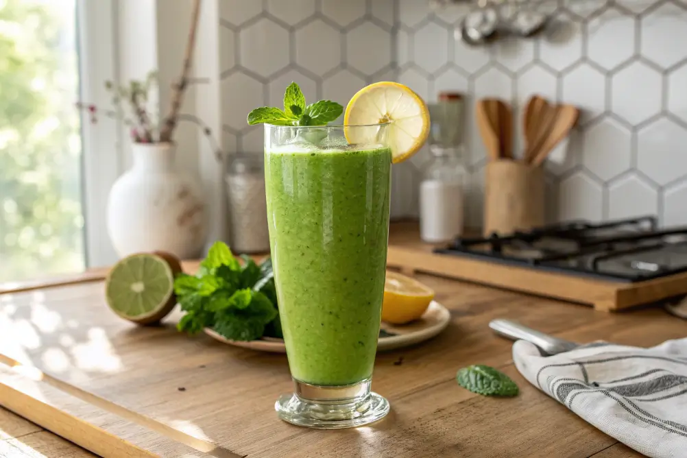 Fresh greens and ingredients for making a green smoothie